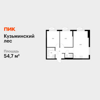 Планировка двухкомнатной(квартира) площадью 54.7 квадратных метров в “ЖК Кузьминский лес”