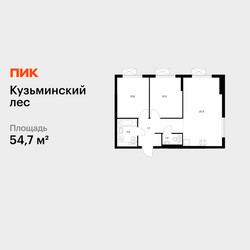 Планировка двухкомнатной(квартира) площадью 54.7 квадратных метров в ЖК “ЖК Кузьминский лес”