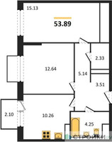 Планировка двухкомнатной(квартира) площадью 53.89 квадратных метров в “ЖК Томилино Парк”