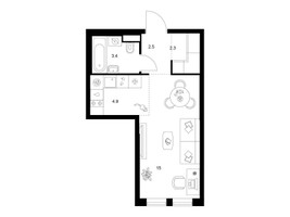 Планировка студии(квартира) площадью 28.1 квадратных метров в “ЖК Строгино 360”