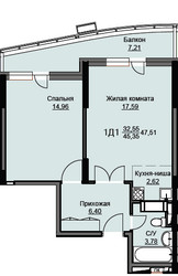 Планировка однокомнатной(квартира) площадью 47.8 квадратных метров в ЖК “ЖК Соболевка”