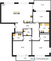 Планировка трехкомнатной(квартира) площадью 157.6 квадратных метров в “ЖК Vnukovo Country Club (Внуково Кантри Клаб)”