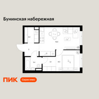 Планировка однокомнатной(квартира) площадью 37.6 квадратных метров в “Бунинская набережная”
