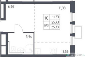 Планировка студии(квартира) площадью 25.73 квадратных метров в “ЖК Квартал Строгино”