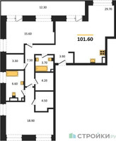 Планировка двухкомнатной(квартира) площадью 101.6 квадратных метров в “ЖК СТОУН Райз”