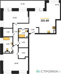 Планировка двухкомнатной(квартира) площадью 101.6 квадратных метров в ЖК “ЖК СТОУН Райз”