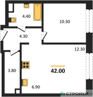 Планировка однокомнатной(квартира) площадью 42 квадратных метров в “Жилые кварталы Белый Град”