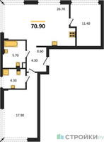 Планировка двухкомнатной(квартира) площадью 70.9 квадратных метров в “Акценты”