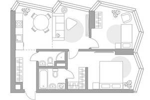 Планировка трехкомнатной(квартира) площадью 63.36 квадратных метров в “ЖК Мневники от Гранель”