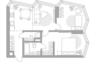 Планировка трехкомнатной(квартира) площадью 63.36 квадратных метров в ЖК “ЖК Мневники от Гранель”