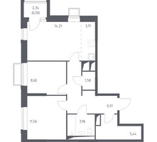 Планировка двухкомнатной(квартира) площадью 59.7 квадратных метров в “ЖК Долина Яузы”