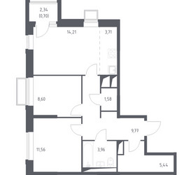 Планировка двухкомнатной(квартира) площадью 59.7 квадратных метров в ЖК “ЖК Долина Яузы”