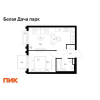Планировка однокомнатной(квартира) площадью 37.1 квадратных метров в “ЖК Белая Дача парк”