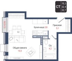 Планировка студии(квартира) площадью 32.4 квадратных метров в “ЖК КИНОКВАРТАЛ”