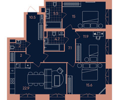 Планировка 4+ комнатной(квартира) площадью 97.2 квадратных метров в “Квартал Эра”