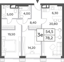 Планировка трехкомнатной(квартира) площадью 78.2 квадратных метров в “ЖК Will Towers (Вилл Тауэрс)”