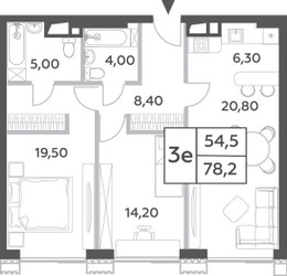 Планировка трехкомнатной(квартира) площадью 78.2 квадратных метров в ЖК “ЖК Will Towers (Вилл Тауэрс)”