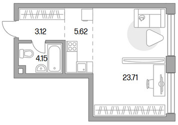 Планировка однокомнатной(квартира) площадью 38.12 квадратных метров в ЖК “ЖК MYPRIORITY Mnevniki (Май Приорити Мневники)”