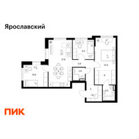 Планировка трехкомнатной(квартира) площадью 77.3 квадратных метров в “ЖК Ярославский”