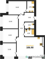 Планировка 4+ комнатной(квартира) площадью 106.9 квадратных метров в “ЖК Дом А”