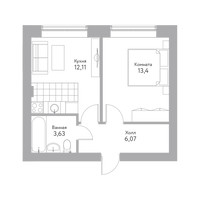 Планировка однокомнатной(квартира) площадью 35.1 квадратных метров в “Дом+ (Дом Плюс)”