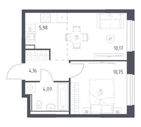 Планировка однокомнатной(квартира) площадью 35.15 квадратных метров в ЖК “ЖК Квартал Ивакино”