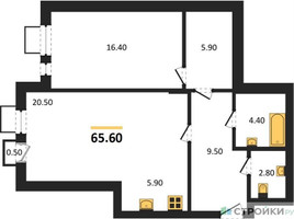 Планировка однокомнатной(квартира) площадью 65.6 квадратных метров в “ЖК Легенда Марусино”