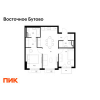 Планировка двухкомнатной(квартира) площадью 56.9 квадратных метров в “ЖК Восточное Бутово”