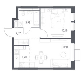 Планировка однокомнатной(квартира) площадью 36.08 квадратных метров в ЖК “ЖК Большое Путилково”