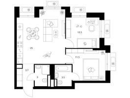 Планировка двухкомнатной(квартира) площадью 57.2 квадратных метров в “ЖК Середневский лес”