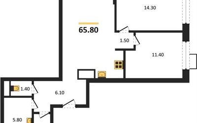 Планировка двухкомнатной(квартира) площадью 65.8 квадратных метров в ЖК “ЖК Foreville (Форевилль)”