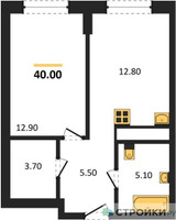 Планировка однокомнатной(квартира) площадью 40 квадратных метров в “ЖК Детали”