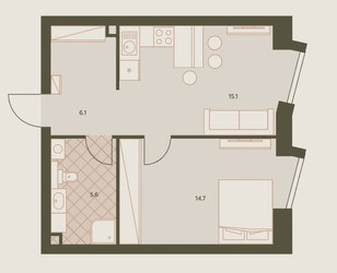 Планировка двухкомнатной(квартира) площадью 46.6 квадратных метров в ЖК “ЖК Eniteo”