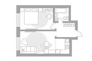 Планировка двухкомнатной(квартира) площадью 36.94 квадратных метров в “ЖК Ильинойс”