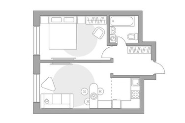 Планировка двухкомнатной(квартира) площадью 36.94 квадратных метров в ЖК “ЖК Ильинойс”