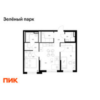 Планировка двухкомнатной(квартира) площадью 53.9 квадратных метров в “ЖК Зеленый парк”