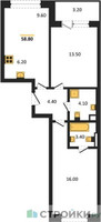 Планировка двухкомнатной(квартира) площадью 58.8 квадратных метров в “Жилые кварталы Белый Град”