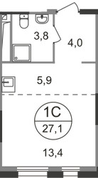Планировка студии(квартира) площадью 27.1 квадратных метров в ЖК “ЖК Первый Московский”