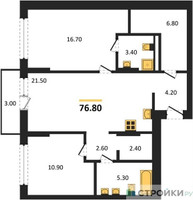 Планировка двухкомнатной(квартира) площадью 76.8 квадратных метров в “ЖК Первый квартал”