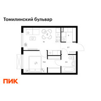 Планировка однокомнатной(квартира) площадью 34.8 квадратных метров в “ЖК Томилинский бульвар”