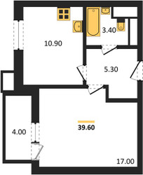 Планировка однокомнатной(квартира) площадью 39.6 квадратных метров в ЖК “ЖК Парк Легенд 2”