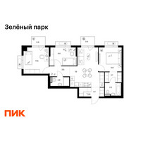 Планировка трехкомнатной(квартира) площадью 67.3 квадратных метров в “ЖК Зеленый парк”