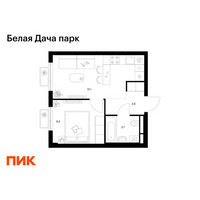 Планировка однокомнатной(квартира) площадью 32 квадратных метров в “ЖК Белая Дача парк”