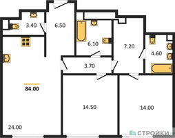 Планировка двухкомнатной(квартира) площадью 84 квадратных метров в “Квартал Тишинский Бульвар”