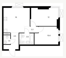 Планировка двухкомнатной(квартира) площадью 50.1 квадратных метров в “ЖК Второй Нагатинский”