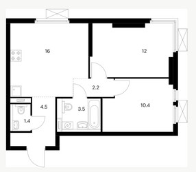 Планировка двухкомнатной(квартира) площадью 50.1 квадратных метров в ЖК “ЖК Второй Нагатинский”
