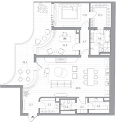 Планировка двухкомнатной(квартира) площадью 151.2 квадратных метров в ЖК “Клубный дом PHANTOM (Фантом)”