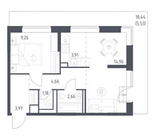 Планировка однокомнатной(квартира) площадью 46.13 квадратных метров в “ЖК Верейская 41”