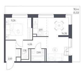 Планировка однокомнатной(квартира) площадью 46.13 квадратных метров в ЖК “ЖК Верейская 41”