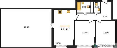 Планировка двухкомнатной(квартира) площадью 72.7 квадратных метров в ЖК “ЖК Родные кварталы”